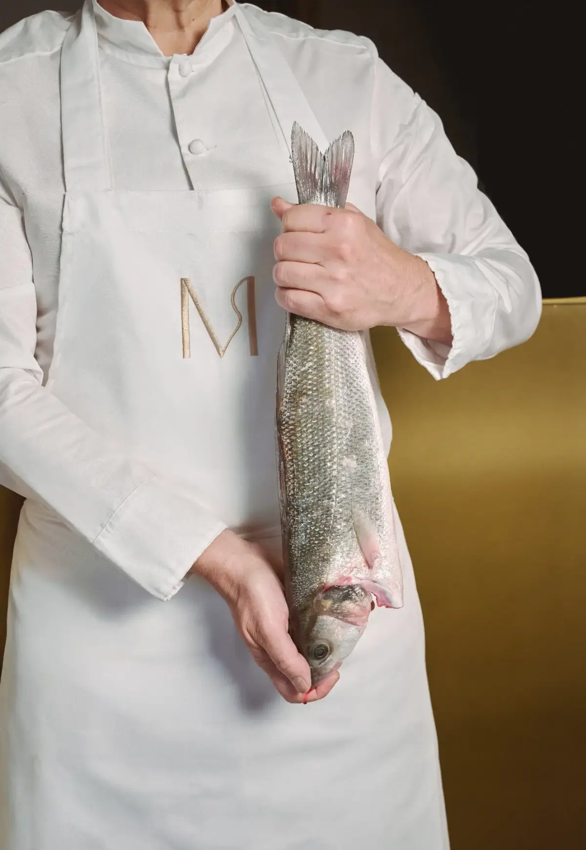 Mazarine chef with fresh sea bass