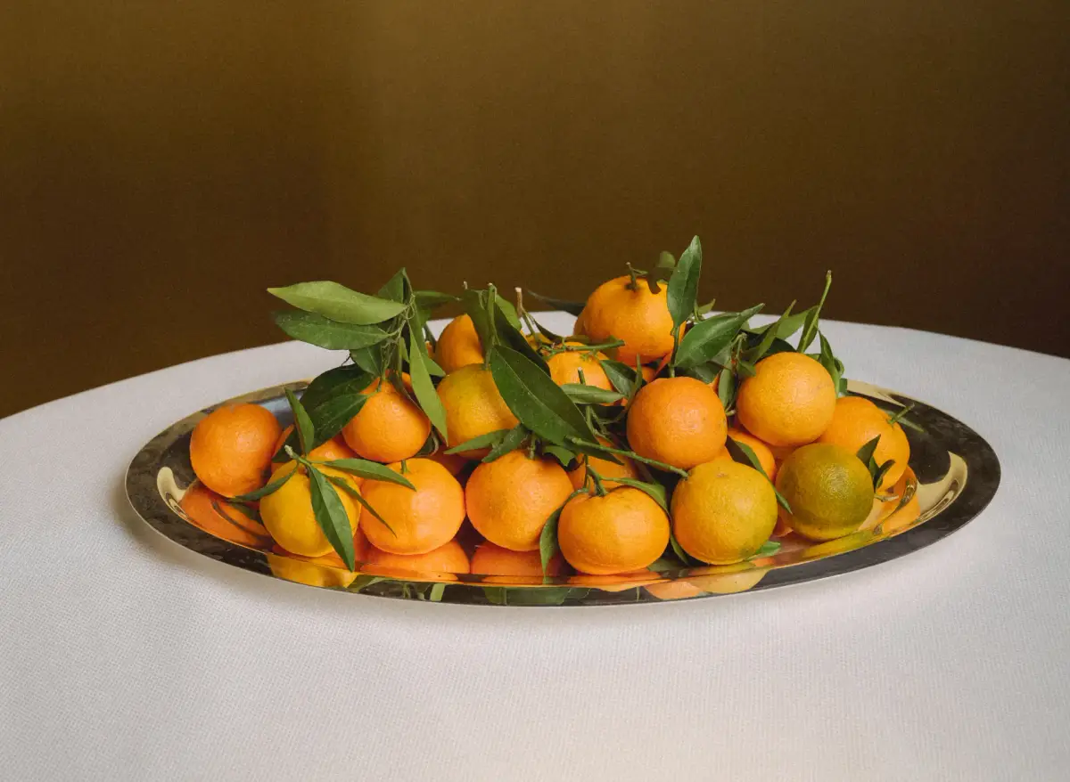 Seasonal mandarins on silver platter