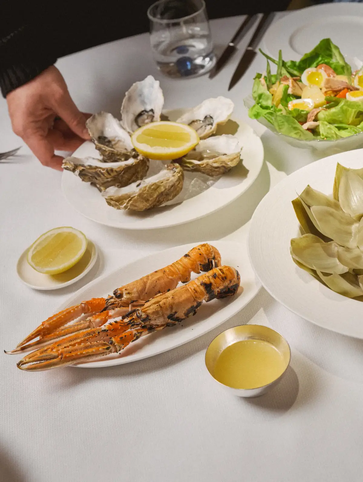 Table spread with oysters and langoustines